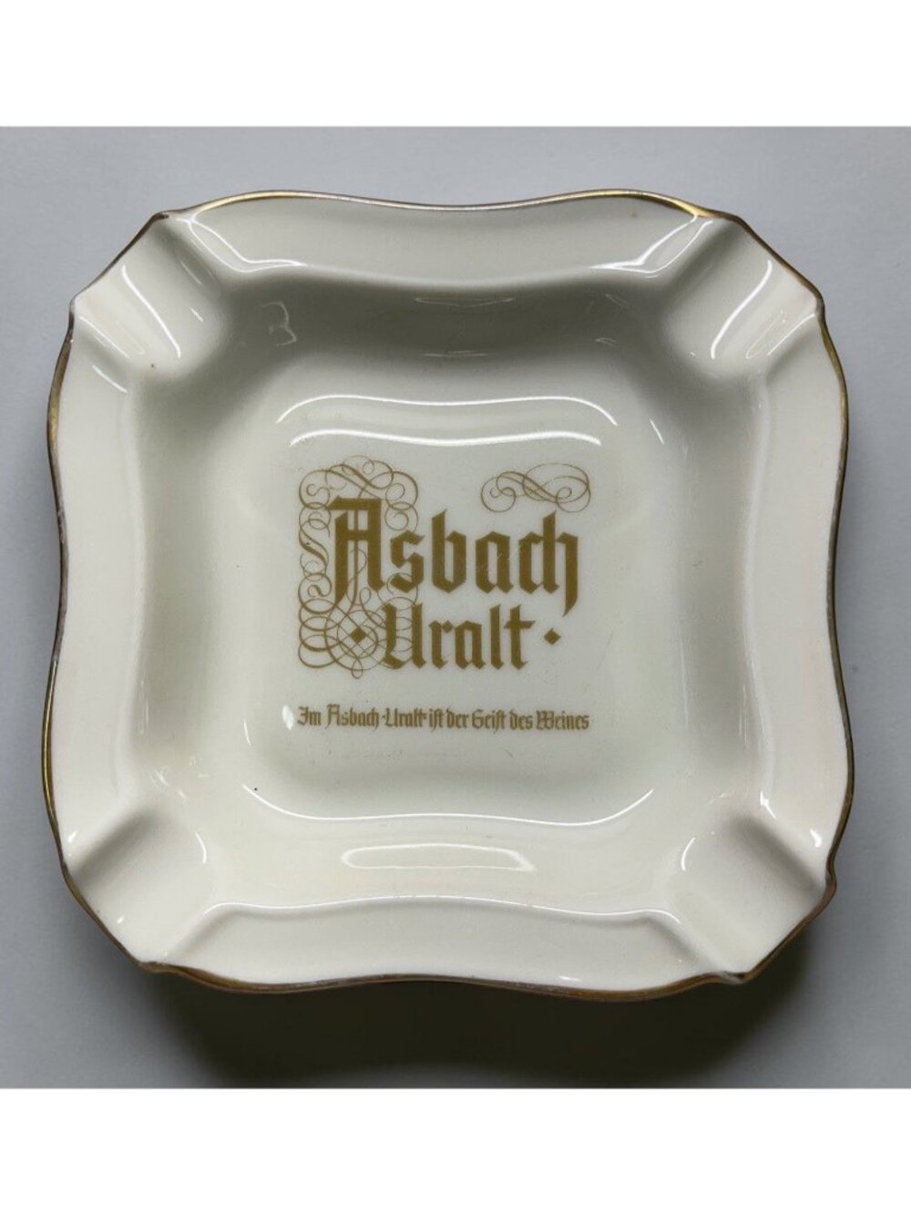 Asbach Uralt Brandy Vintage Ashtray Gold Trim Germany Barware 1960s